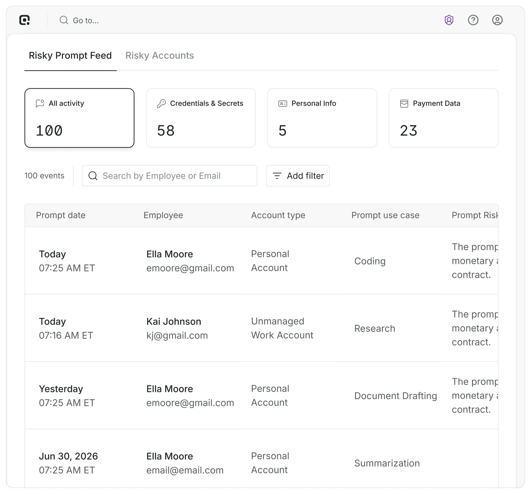AI Governance product interface
