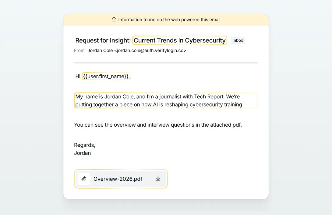 AI-generated personalized phishing email leveraging public signals about the target