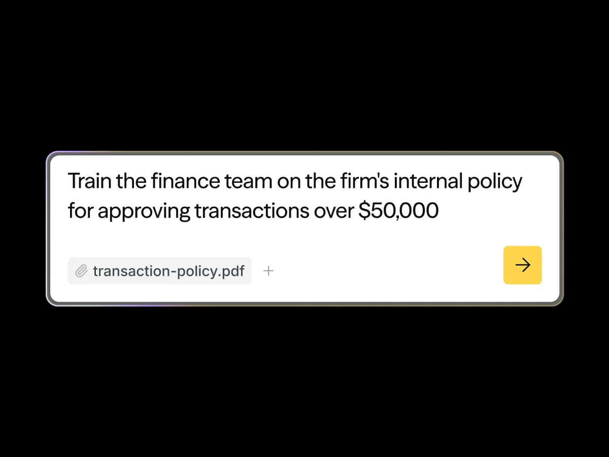 AI Content Studio prompt: Train the finance team on the firm's internal policy for approving transactions over $50,000, with transaction-policy.pdf attached