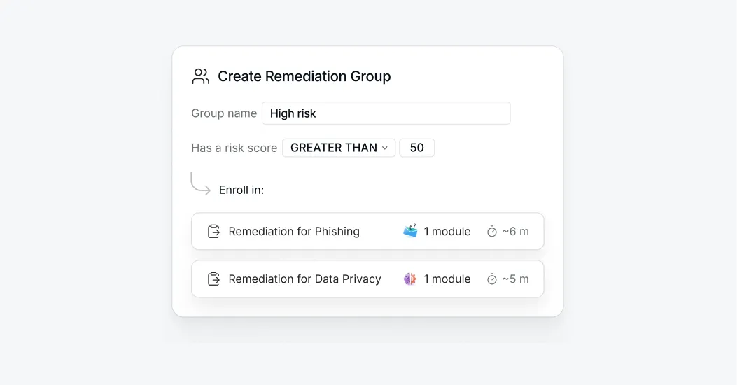 Group remediation setup with High Risk filter and training modules