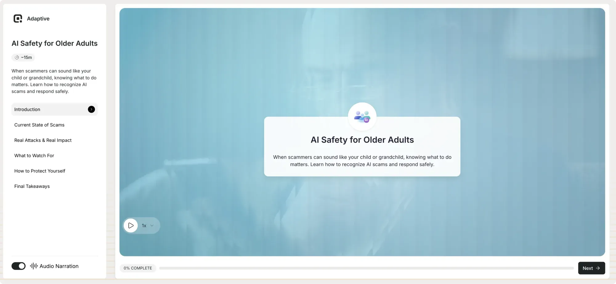 AI Safety for Older Adults course interface