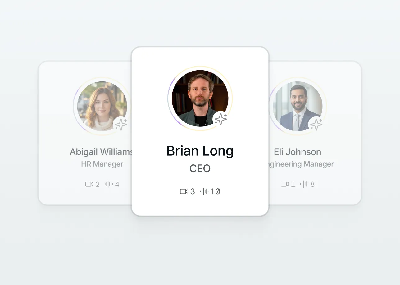 Three deepfake persona cards including Brian Long featured in the center